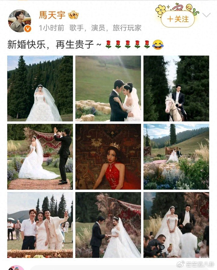 马天宇晒九宫格送新婚祝福 千里赴约见证老友新疆草原婚礼，图片 1